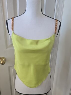 RACHEL ZOE BRAND WOMEN'S GREEN DRAPE TOP WITH "BLING" STRAPS SIZE XS